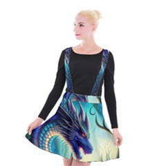 Ai Generated Dragon Fractal Art Texture Suspender Skater Skirt by Ravend