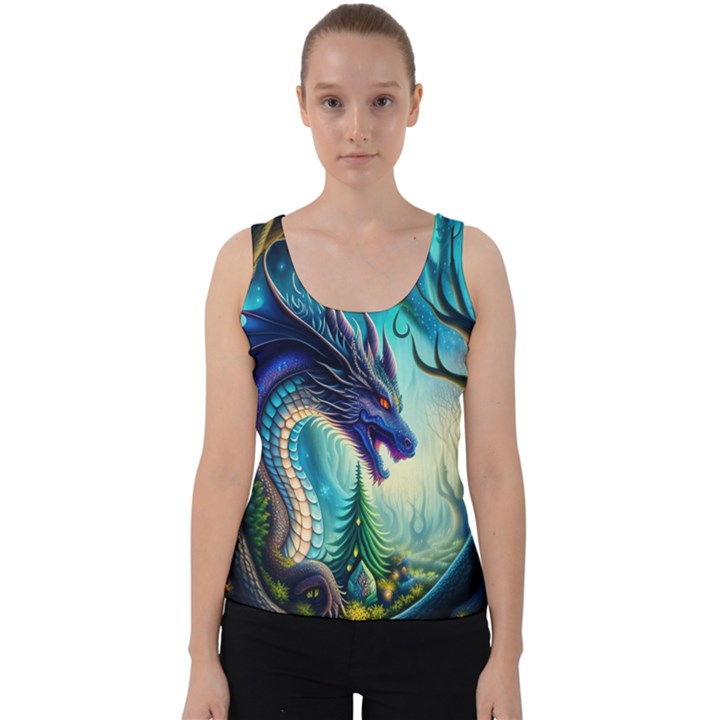 Ai Generated Dragon Fractal Art Texture Velvet Tank Top