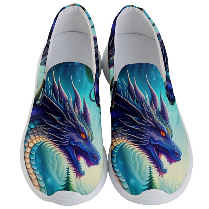 Ai Generated Dragon Fractal Art Texture Men s Lightweight Slip Ons