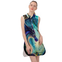 Ai Generated Dragon Fractal Art Texture Sleeveless Shirt Dress by Ravend