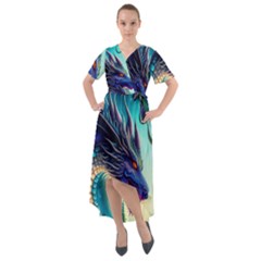 Ai Generated Dragon Fractal Art Texture Front Wrap High Low Dress