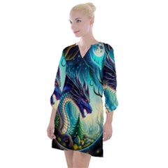 Ai Generated Dragon Fractal Art Texture Open Neck Shift Dress by Ravend