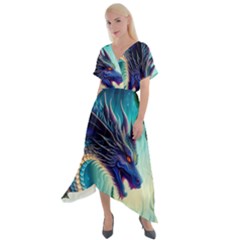 Ai Generated Dragon Fractal Art Texture Cross Front Sharkbite Hem Maxi Dress by Ravend