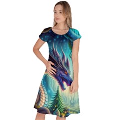 Ai Generated Dragon Fractal Art Texture Classic Short Sleeve Dress by Ravend