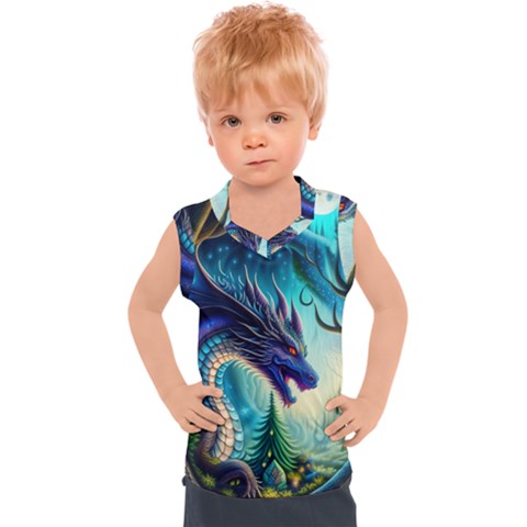 Ai Generated Dragon Fractal Art Texture Kids  Sport Tank Top by Ravend