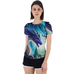 Ai Generated Dragon Fractal Art Texture Back Cut Out Sport Tee by Ravend