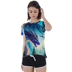 Ai Generated Dragon Fractal Art Texture Short Sleeve Open Back Tee