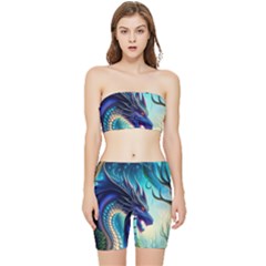 Ai Generated Dragon Fractal Art Texture Stretch Shorts And Tube Top Set by Ravend