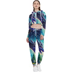 Ai Generated Dragon Fractal Art Texture Cropped Zip Up Lounge Set by Ravend