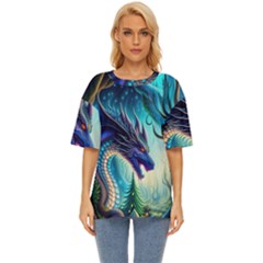 Ai Generated Dragon Fractal Art Texture Oversized Basic Tee