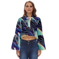 Ai Generated Dragon Fractal Art Texture Boho Long Bell Sleeve Top by Ravend