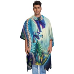 Ai Generated Dragon Fractal Art Texture Men s Hooded Rain Ponchos by Ravend