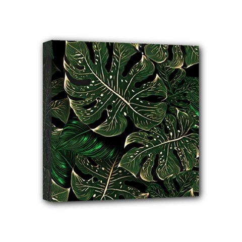 Monstera Plant Tropical Jungle Leaves Pattern Mini Canvas 4  X 4  (stretched) by Ravend