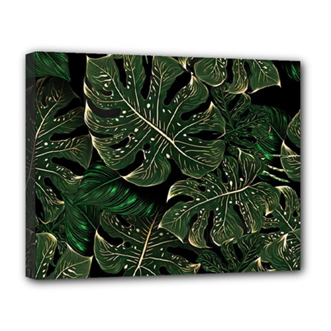 Monstera Plant Tropical Jungle Leaves Pattern Canvas 14  X 11  (stretched) by Ravend