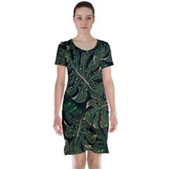 Monstera Plant Tropical Jungle Leaves Pattern Short Sleeve Nightdress by Ravend