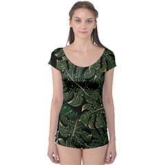 Monstera Plant Tropical Jungle Leaves Pattern Boyleg Leotard  by Ravend