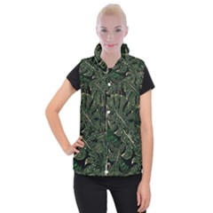 Monstera Plant Tropical Jungle Leaves Pattern Women s Button Up Vest by Ravend