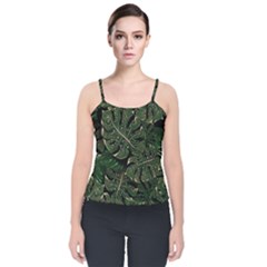 Monstera Plant Tropical Jungle Leaves Pattern Velvet Spaghetti Strap Top by Ravend