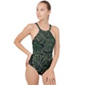 Monstera Plant Tropical Jungle Leaves Pattern High Neck One Piece Swimsuit View1