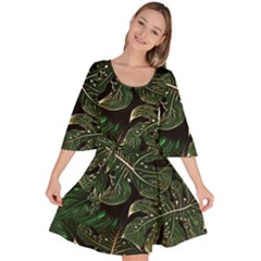 Monstera Plant Tropical Jungle Leaves Pattern Velour Kimono Dress by Ravend