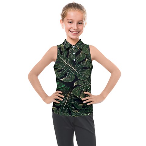 Monstera Plant Tropical Jungle Leaves Pattern Kids  Sleeveless Polo Tee by Ravend