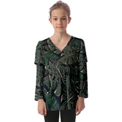 Monstera Plant Tropical Jungle Leaves Pattern Kids  V Neck Casual Top by Ravend