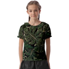 Monstera Plant Tropical Jungle Leaves Pattern Kids  Frill Chiffon Blouse by Ravend