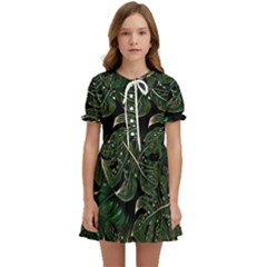 Monstera Plant Tropical Jungle Leaves Pattern Kids  Sweet Collar Dress by Ravend