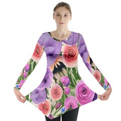 Brittle And Broken Blossoms Long Sleeve Tunic  by GardenOfOphir