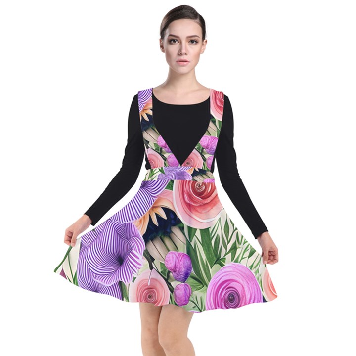 Brittle And Broken Blossoms Plunge Pinafore Dress