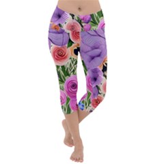 Brittle And Broken Blossoms Lightweight Velour Capri Yoga Leggings by GardenOfOphir