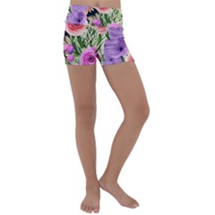 Brittle And Broken Blossoms Kids  Lightweight Velour Yoga Shorts by GardenOfOphir