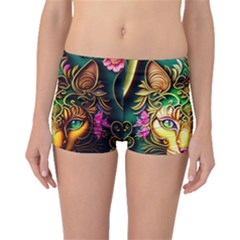 Ai Generated Paisley Pattern Feline Floral Boyleg Bikini Bottoms by Ravend