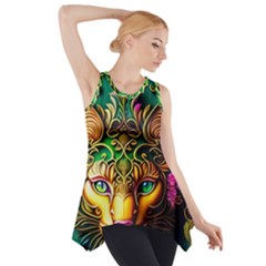 Ai Generated Paisley Pattern Feline Floral Side Drop Tank Tunic