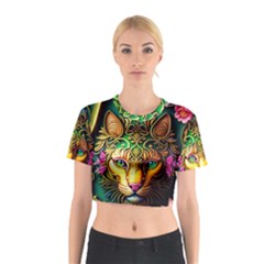 Ai Generated Paisley Pattern Feline Floral Cotton Crop Top by Ravend