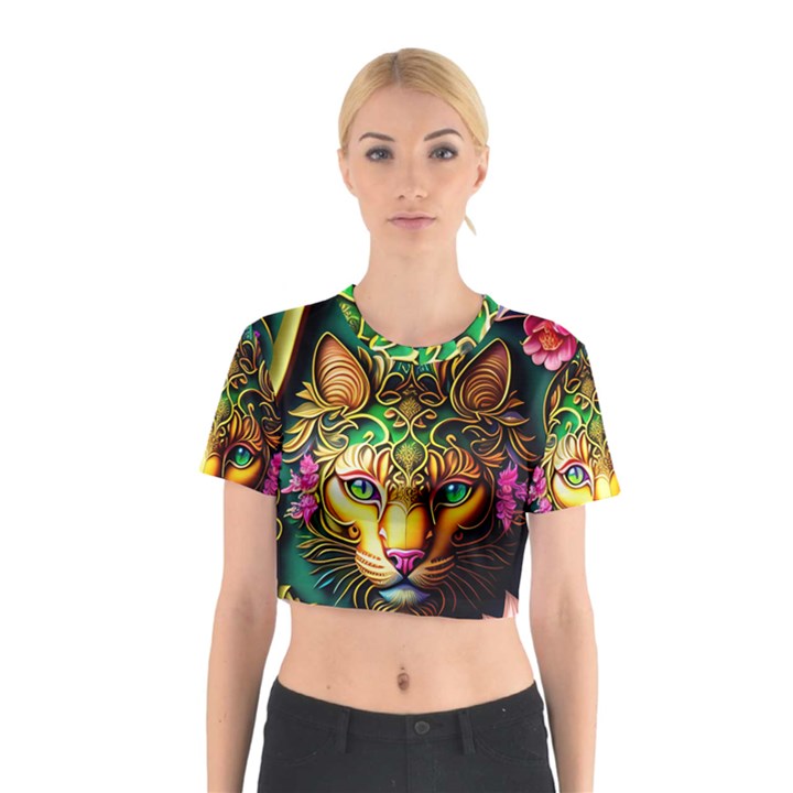 Ai Generated Paisley Pattern Feline Floral Cotton Crop Top