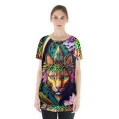 Ai Generated Paisley Pattern Feline Floral Skirt Hem Sports Top by Ravend