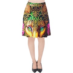 Ai Generated Paisley Pattern Feline Floral Velvet High Waist Skirt by Ravend