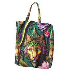 Ai Generated Paisley Pattern Feline Floral Giant Grocery Tote by Ravend