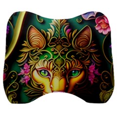 Ai Generated Paisley Pattern Feline Floral Velour Head Support Cushion by Ravend