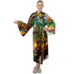 Ai Generated Paisley Pattern Feline Floral Maxi Velvet Kimono by Ravend