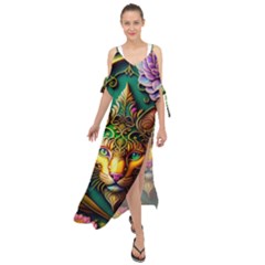 Ai Generated Paisley Pattern Feline Floral Maxi Chiffon Cover Up Dress by Ravend