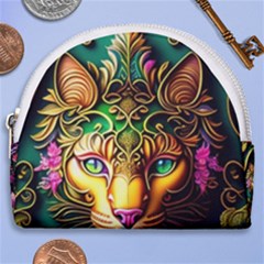 Ai Generated Paisley Pattern Feline Floral Horseshoe Style Canvas Pouch by Ravend