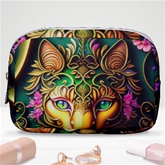 Ai Generated Paisley Pattern Feline Floral Make Up Pouch (small) by Ravend