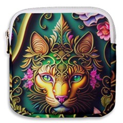 Ai Generated Paisley Pattern Feline Floral Mini Square Pouch by Ravend