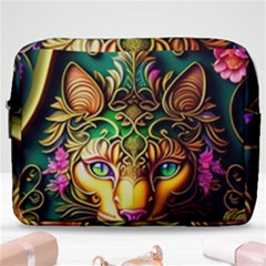 Ai Generated Paisley Pattern Feline Floral Make Up Pouch (large) by Ravend