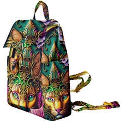 Ai Generated Paisley Pattern Feline Floral Buckle Everyday Backpack by Ravend