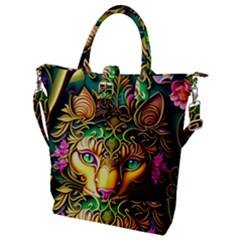 Ai Generated Paisley Pattern Feline Floral Buckle Top Tote Bag by Ravend