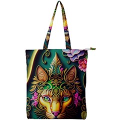 Ai Generated Paisley Pattern Feline Floral Double Zip Up Tote Bag by Ravend