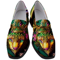 Ai Generated Paisley Pattern Feline Floral Women s Chunky Heel Loafers